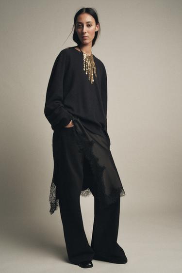 ZW COLLECTION WIDE LEG LOW-RISE JEANS - Black by Zara