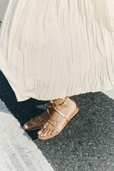 GOLD STRAPPY FLAT SANDALS - Gold by Zara - Image 0