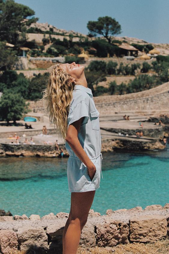 FLUID SHORT JUMPSUIT WITH POCKETS - Light blue by Zara - Image 0