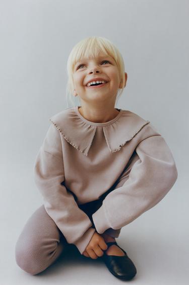 SWEATSHIRT WITH PETER PAN COLLAR AND RIBBED TRIMS - Stone by Zara