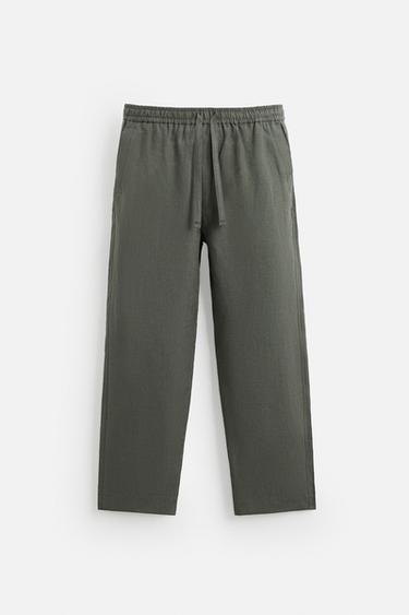 100% LINEN TROUSERS - Green / Blue by Zara