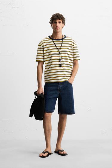 STRIPED JACQUARD T-SHIRT - Ecru/Yellow by Zara - Image 0