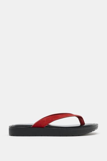 CONTRAST LEATHER SANDALS - Red by Zara
