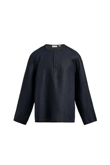 100% HEMP HENLEY SHIRT - Dark navy by Zara