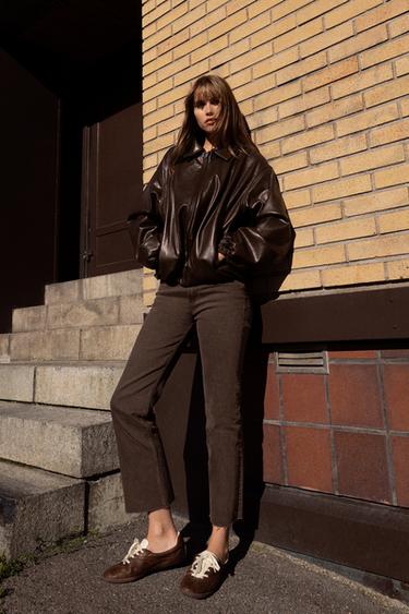 TRF HIGH-WAIST CROPPED FLARE JEANS - Brown by Zara