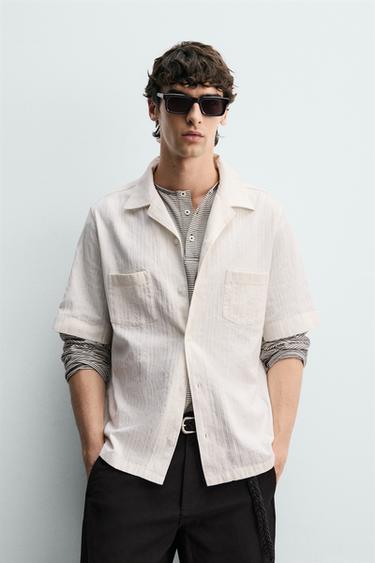RELAXED FIT STRIPED JACQUARD SHIRT - ecru-white by Zara