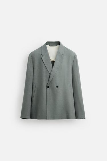 DOUBLE-BREASTED 100% LINEN SUIT BLAZER - washed green by Zara