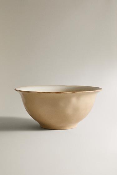 STONEWARE SALAD BOWL WITH IRREGULAR EDGE - Cream by Zara