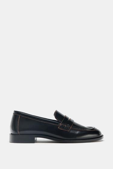 LEATHER LOAFERS WITH CONTRAST - Black by Zara