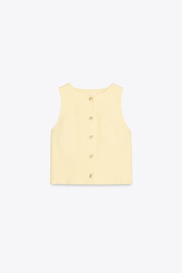 LINEN BLEND WAISTCOAT - Yellow by Zara