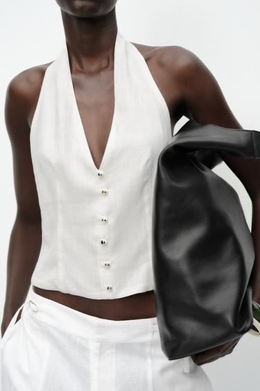HALTER WAISTCOAT TOP LINEN BLEND - White by Zara
