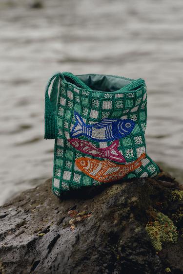FISH BEADED MINI BUCKET BAG - Green by Zara