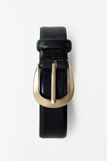 LEATHER BELT WITH OVAL BUCKLE - Black by Zara