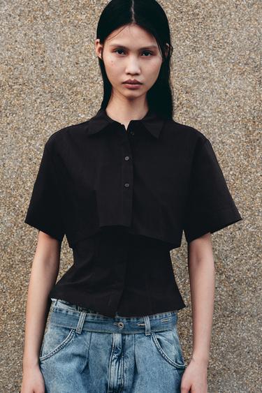 DOUBLE LAYERED SHORT SLEEVE SHIRT - Black by Zara