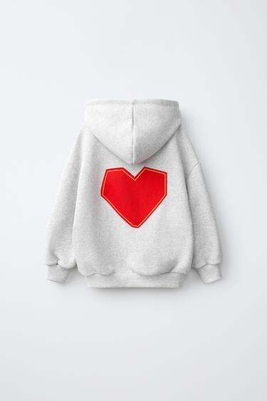 HEART PRINT HOODIE - Grey marl by Zara