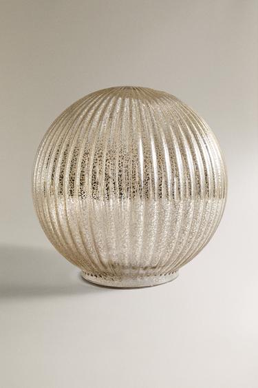 LARGE STRIPED LED LIGHT BAUBLE CHRISTMAS DECORATION - Silver by Zara