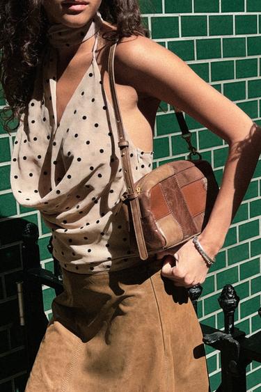 POLKA DOT HALTERNECK TOP WITH SCARF - Beige by Zara