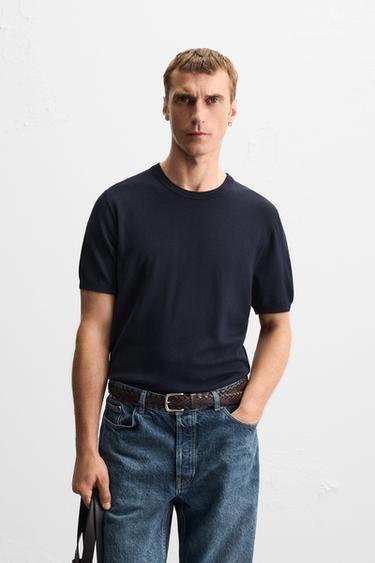 VISCOSE BLEND KNIT T-SHIRT - Navy blue by Zara