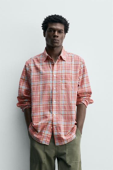 REGULAR FIT CHECK SHIRT - Pink by Zara