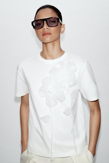 3D FLORAL T-SHIRT - White by Zara