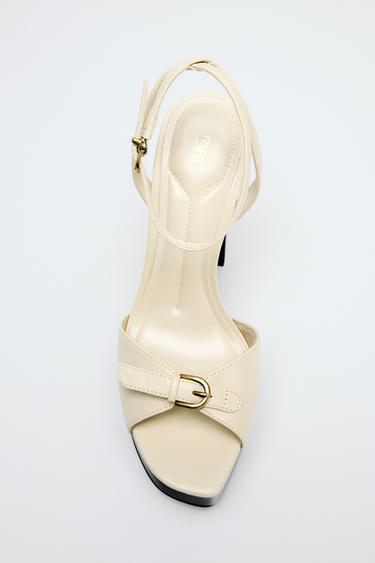 BUCKLED PLATFORM SANDALS - Ecru White by Zara