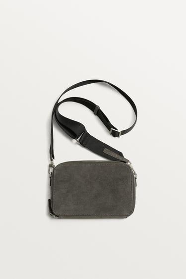 LEATHER CROSSBODY BAG - Grey by Zara