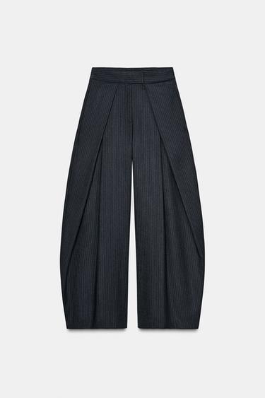 ZW COLLECTION PINSTRIPED DARTED TROUSERS - Navy blue by Zara