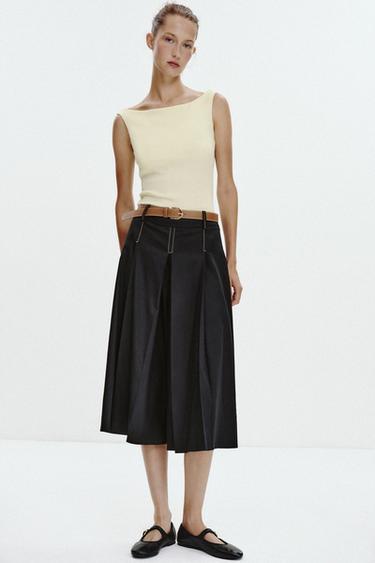 COLD SHOULDER RIBBED T-SHIRT - Butter by Zara