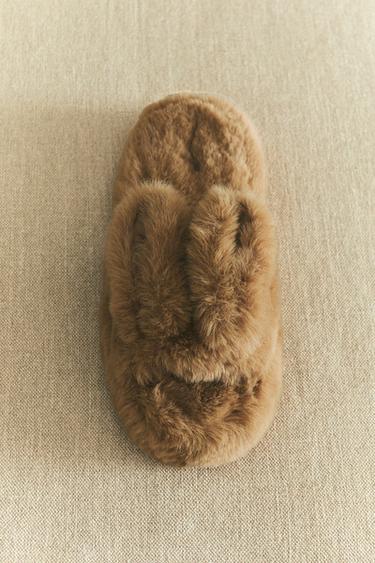 FAUX FUR BUNNY SLIPPERS - Brown by Zara