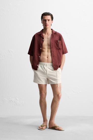 REGULAR SEERSUCKER SWIMMING TRUNKS - Ecru by Zara - Image 0