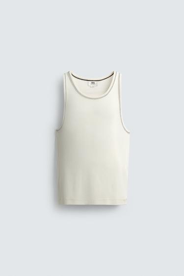 TANK T-SHIRT WITH CONTRAST TOPSTITCHING - Oyster-white by Zara