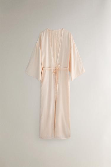 PLEATED SATEEN DRESSING GOWN - Pale pink by Zara