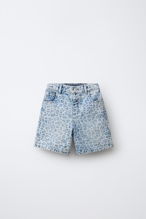 ANIMAL PRINT DENIM BERMUDA SHORTS - Light blue by Zara - Image 0