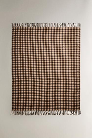CHECK THROW WITH FRINGING - Brown by Zara - Image 0