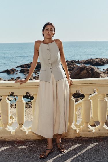 PLEATED SKIRT MIDI WAISTCOAT DRESS - Beige by Zara