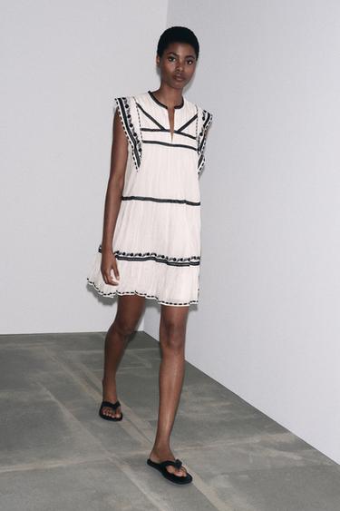 ZW COLLECTION EMBROIDERED SHORT DRESS - Ecru by Zara