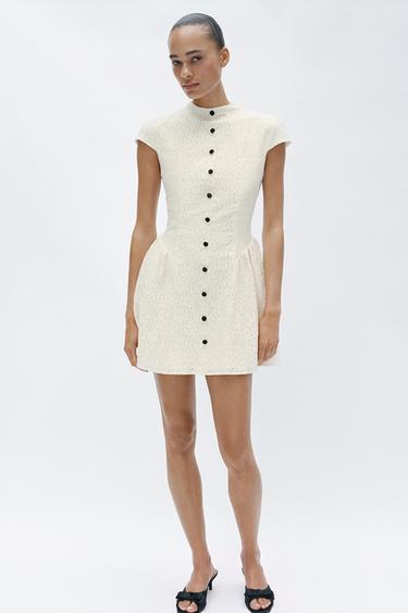 SHORT LACE DRESS WITH CONTRAST BUTTONS - Ecru by Zara