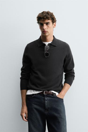 WOOL - CASHMERE KNIT POLO SHIRT - Anthracite grey by Zara