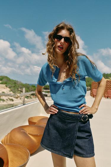 Z1975 WRAP DENIM BUCKLE SKORT - Blue by Zara