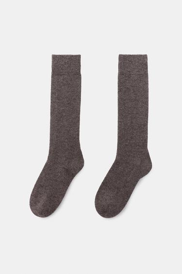 TALL WOOL SOCKS - Brown / Taupe by Zara