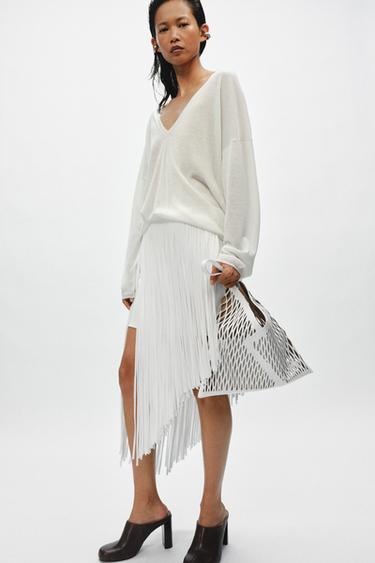 OPENWORK LEATHER TOTE BAG -  by Zara
