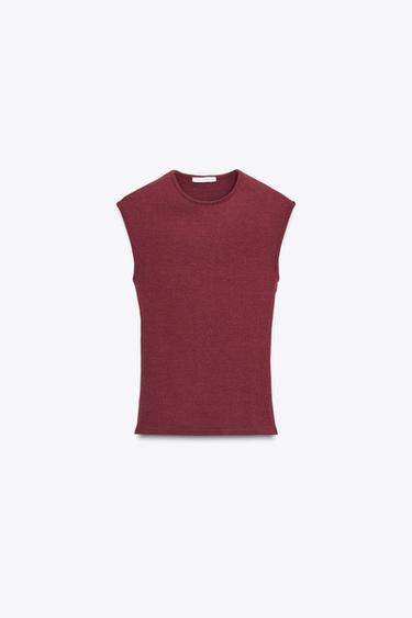 STRETCH RIB T-SHIRT - Burgundy by Zara
