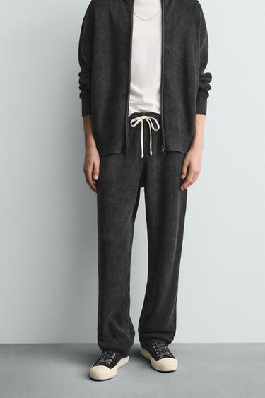 TEXTURED KNIT TROUSERS - Navy blue by Zara