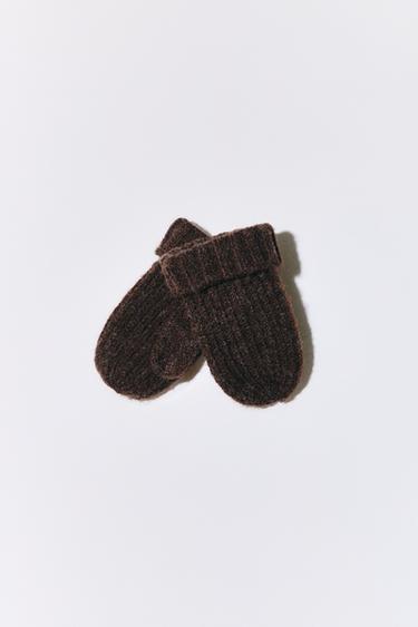 PLAIN KNIT MITTENS - Brown by Zara
