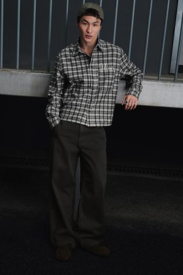 EMBROIDERED CHECK FLANNEL SHIRT - Black / White by Zara