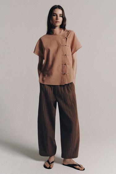 ZW COLLECTION SHIRT WITH FROG FASTENING - Light brown by Zara