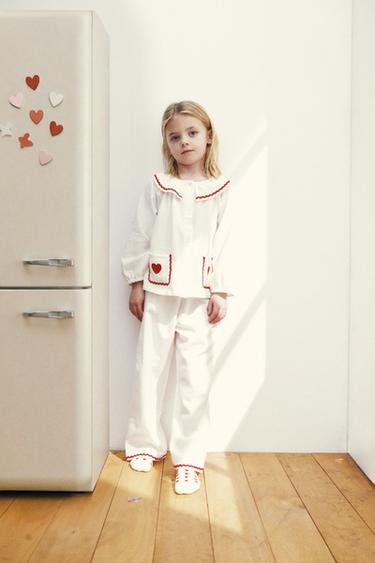 AGES 2-6/ WAVY TRIM AND HEART PRINT PYJAMAS - Ecru by Zara