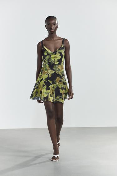 PRINTED TULLE SHORT DRESS - Black / Green by Zara - Image 0