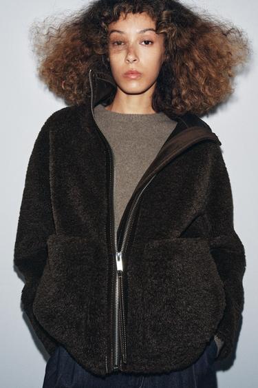 ZW COLLECTION FAUX SHEARLING DOUBLE-FACED JACKET - Dark brown by Zara