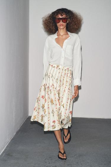 ZW COLLECTION PLEATED FLORAL SKIRT - Multicoloured by Zara